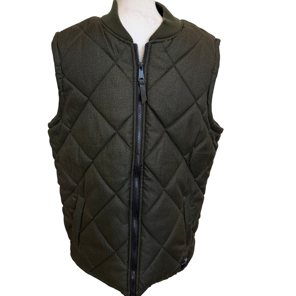 Marc Ecko Cut & Sew Vest Size Medium Brown Quilted Orange Lining Full Zip